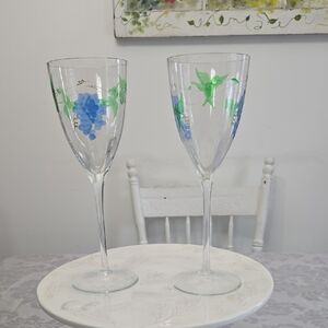 Vintage Royal Danube Set Of 2 Crystal Goblets Etched Grapes Leaves 10" Tall